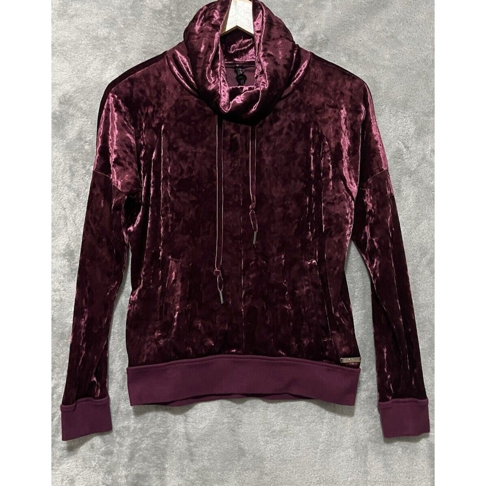 Betsey‎ Johnson Performance XS Crushed Velvet Cowl Neck Sweatshirt Burgundy